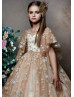 Flutter Sleeves Star Lace Tulle Keyhole Back Flower Girl Dress